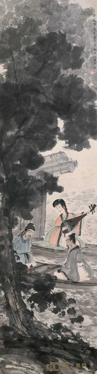 傅抱石 1945年作 听琴图 立轴 176×46cm